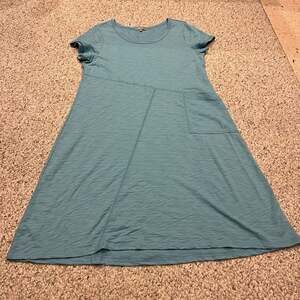 Habitat Cap Sleeve Dress Midi M Blue Pocket Lagenlook Casual Coastal Artsy